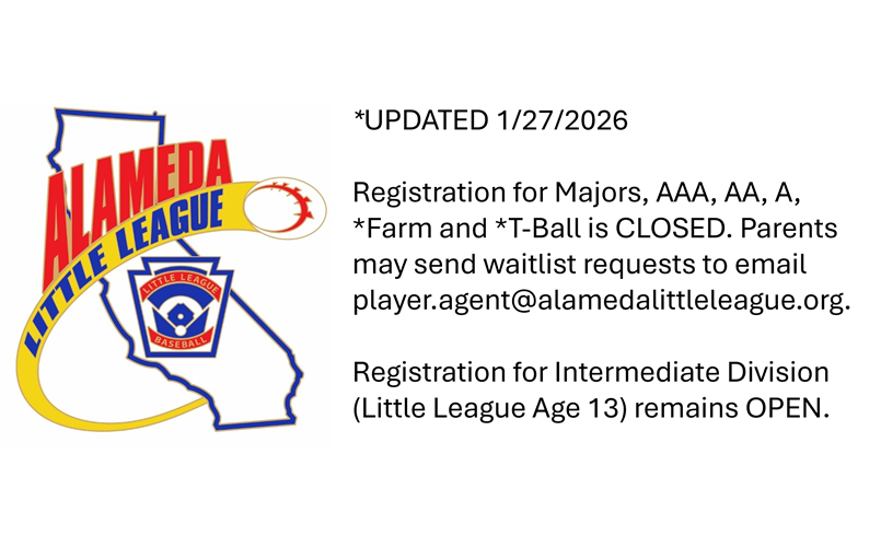 2026 Spring Registration Closed for Majors, AAA, AA, A, Farm and T-Ball